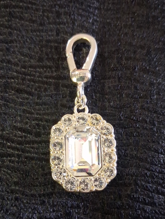 My Flat in London Jewelry - My Flat In London Rhinestone Emerald Cut Cham Pendant in Silver Tone